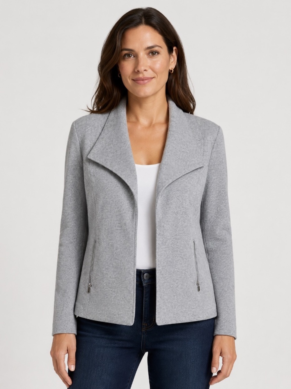 Calvin Klein Grey Textured Flyaway Jacket Moto Blazer SIZE 4 Corporate Chic Punk
